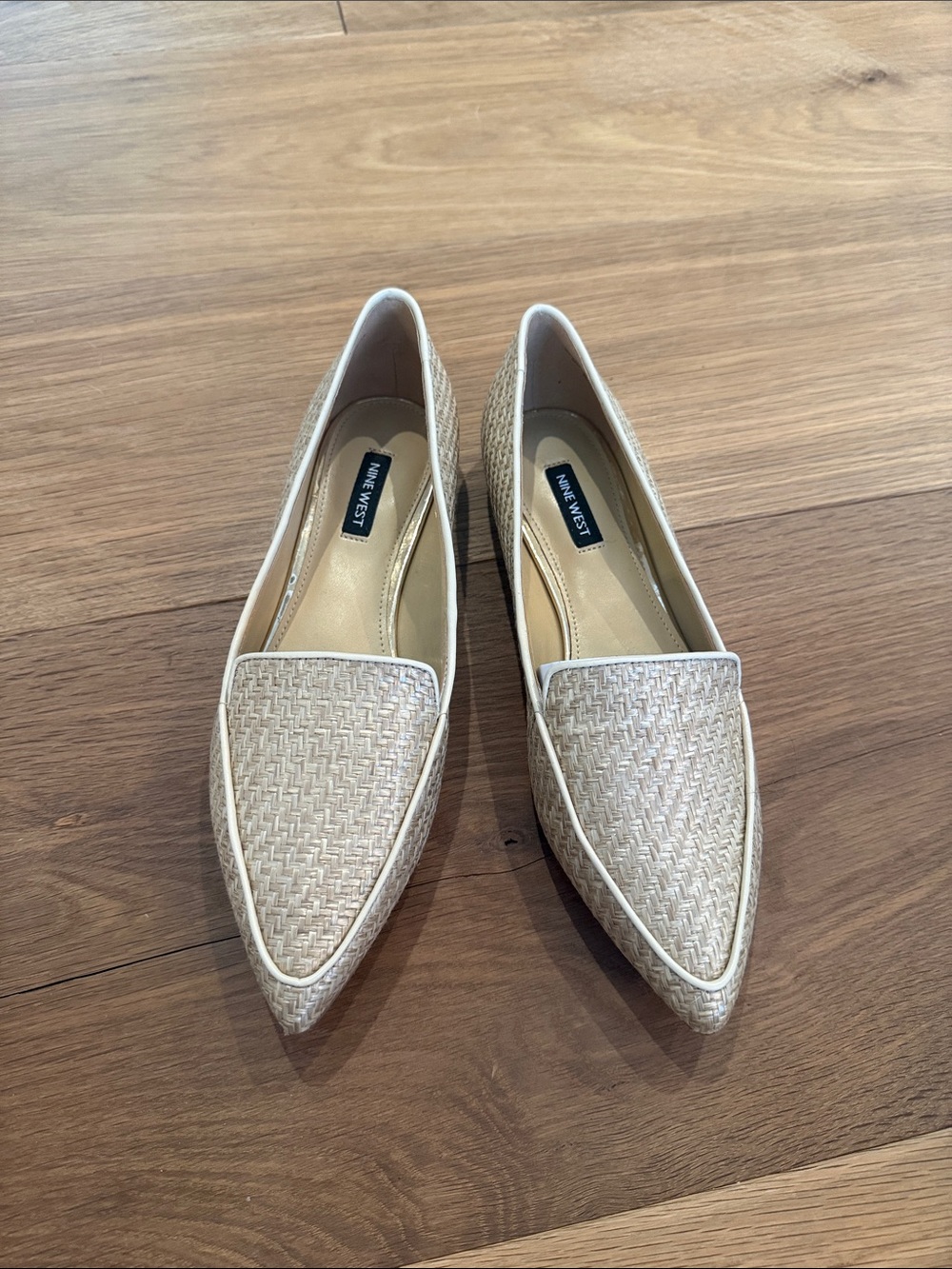 Nine West Cream Woven Pointed Toe Flats